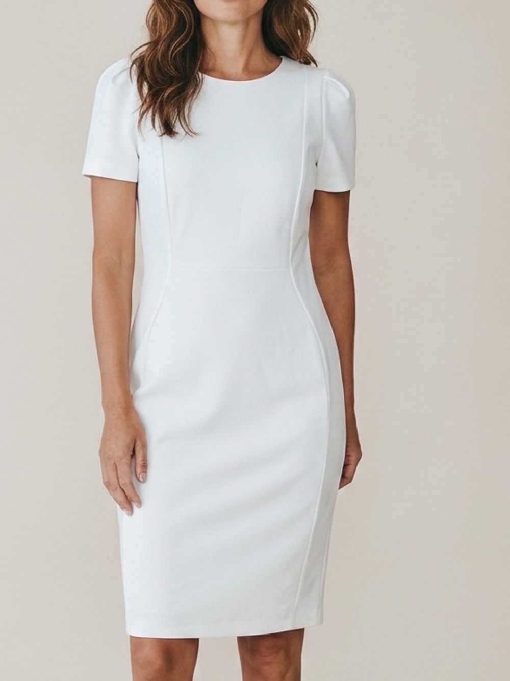 Calvin Klein White Short Sleeve Sheath Midi Dress